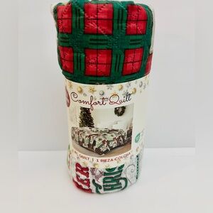 Oeko Tex Holiday Blanket - Green and Red Merry Christmas Full/Queen 86”x86”